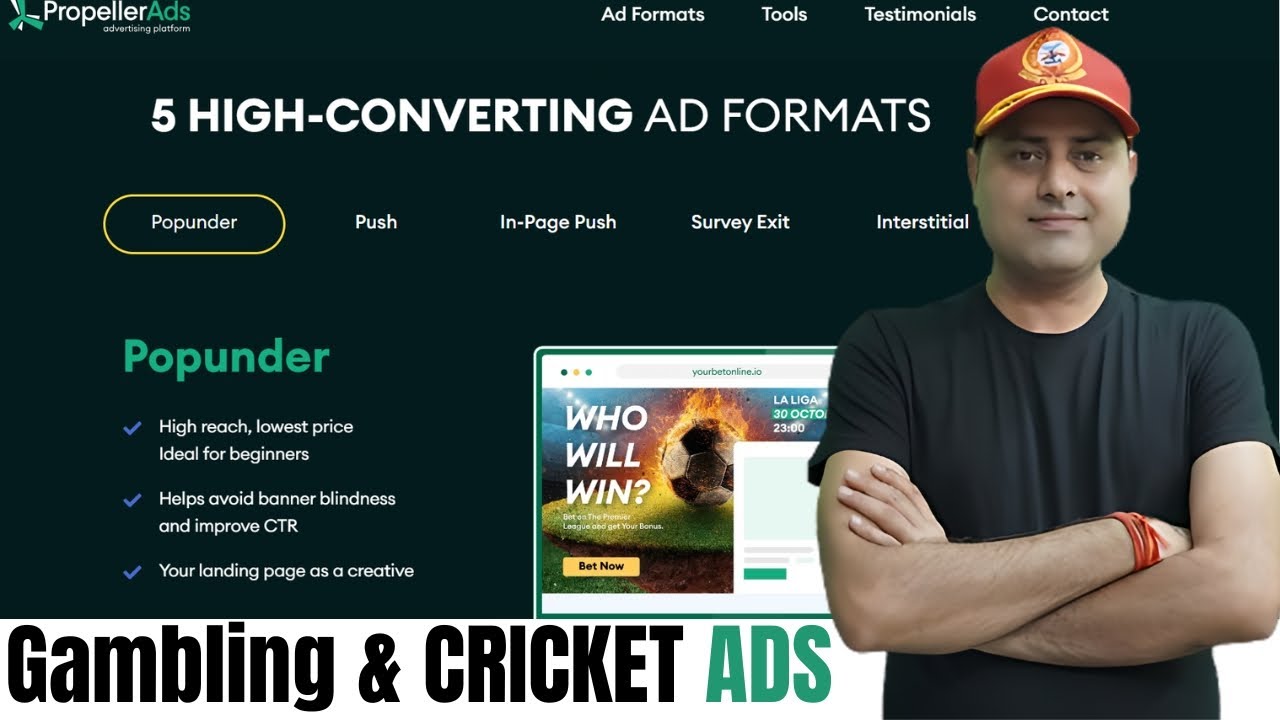 🎰Gambling & Cricket Ads on PropellerAds – Full Course